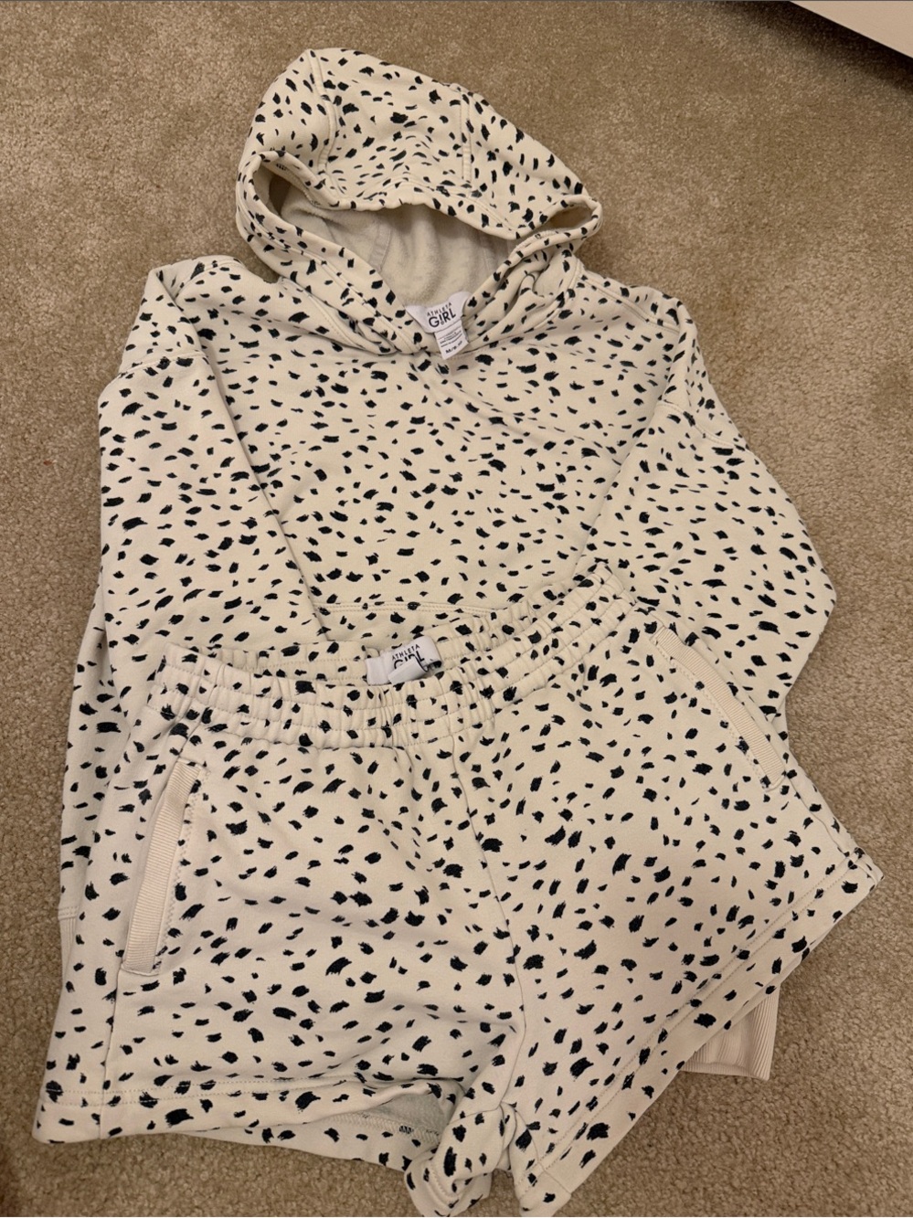 Athleta Girl Cream Hoodie with Black Spot Print
